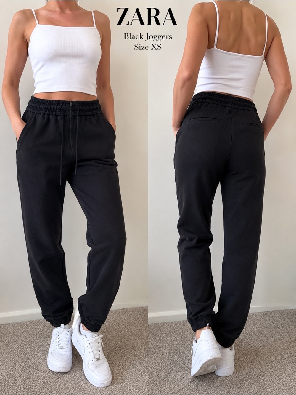 Zara Black Elastic-Waist Joggers